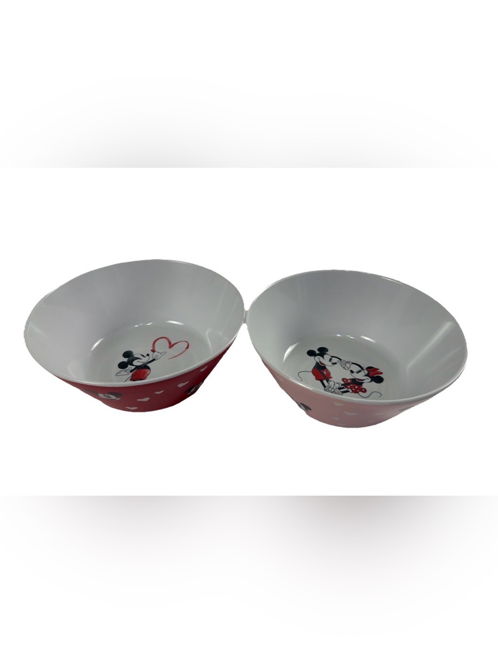 Pottery Barn Kids MICKEY & Minnie MOUSE Valentines Heart pink & Red BOWL Set